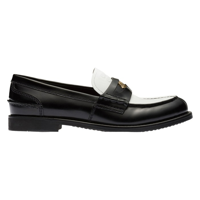 Miu Miu Leather Penny Loafers Black White