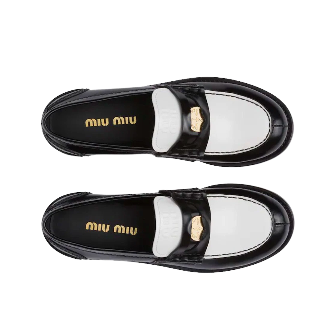 Miu Miu Leather Penny Loafers Black White