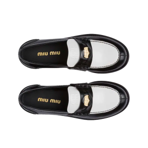 Miu Miu Leather Penny Loafers Black White