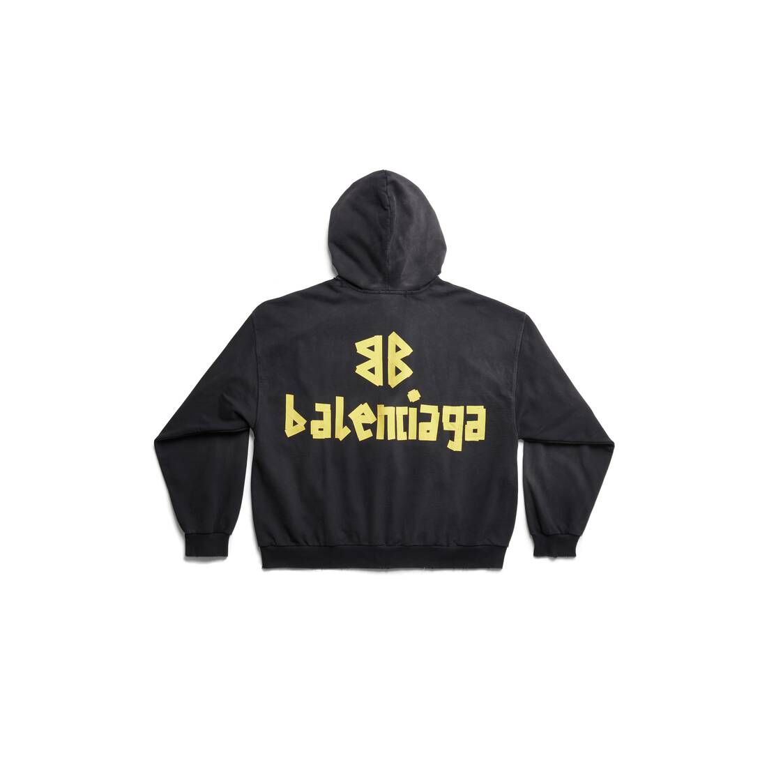 TAPE TYPE RIPPED POCKET LARGE FIT ZIP-UP HOODIE IN FADE BLACK