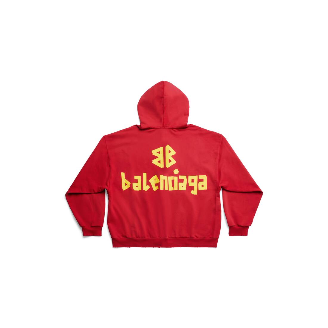 TAPE TYPE RIPPED POCKET large fit zip-up HOODIE in red