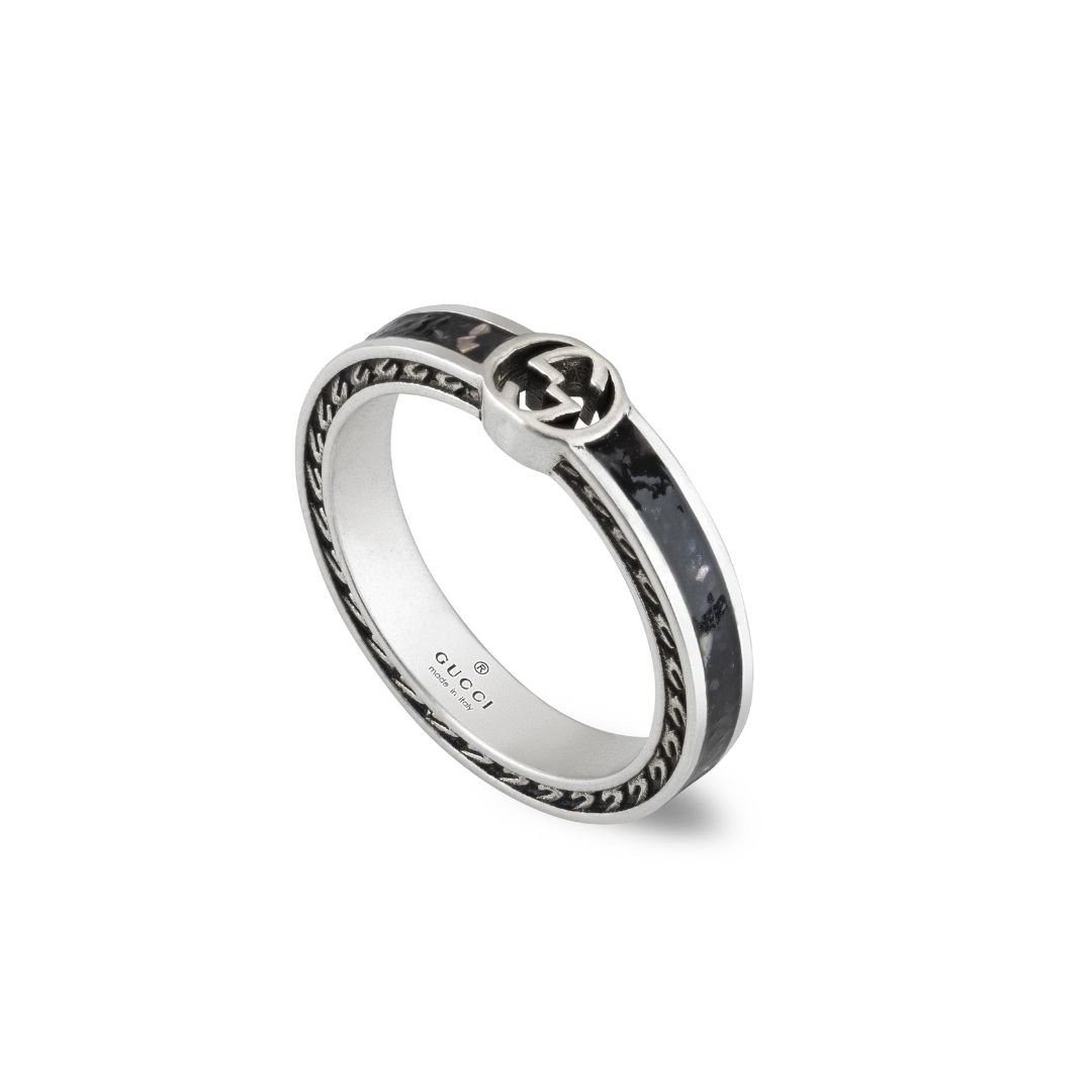 Gucci Interlocking G Ring Black Silver