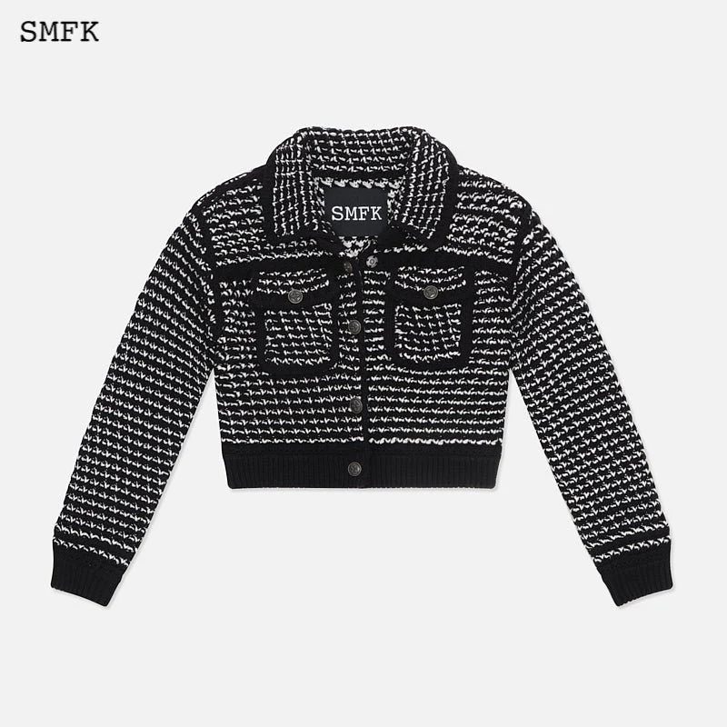 BLACK AND WHITE CLOUD COLLEGE KNIT JACKET