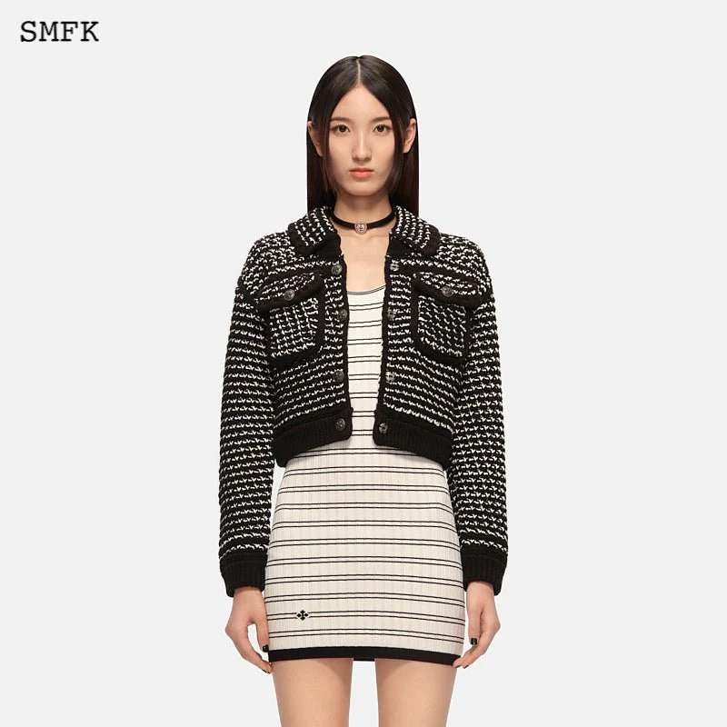 BLACK AND WHITE CLOUD COLLEGE KNIT JACKET