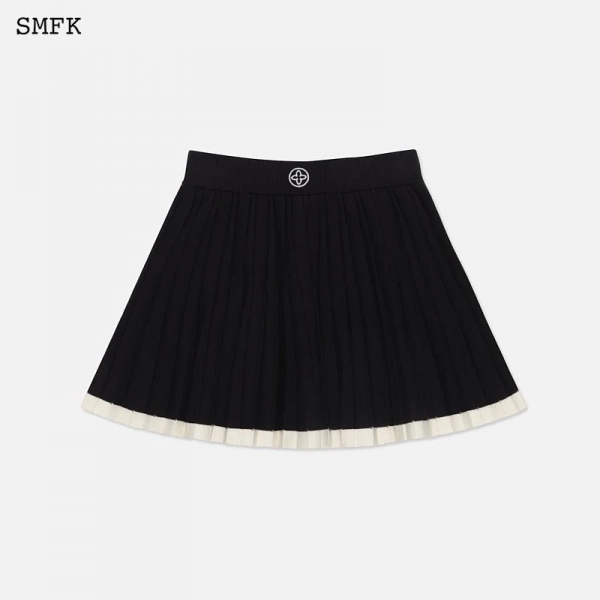 VINTAGE SCHOOL KNIT PLEATED SKIRT BLACK