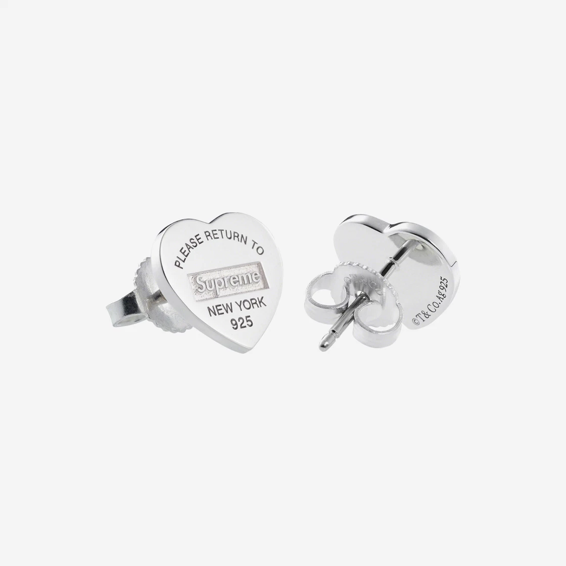 Supreme x Tiffany & Co. Heart Tag Stud Earrings Silver