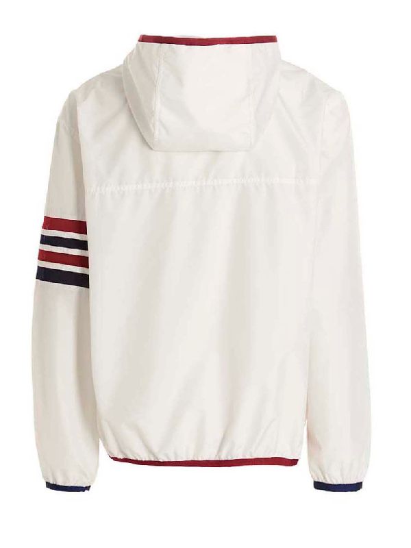 Mesh 4 Bar Stripe Packable Military Ripstop Hood Zip Up - White