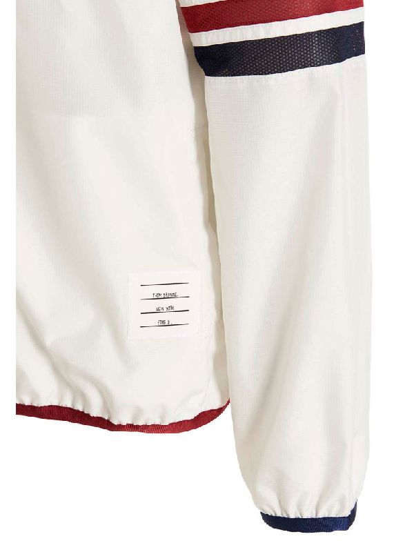 Mesh 4 Bar Stripe Packable Military Ripstop Hood Zip Up - White