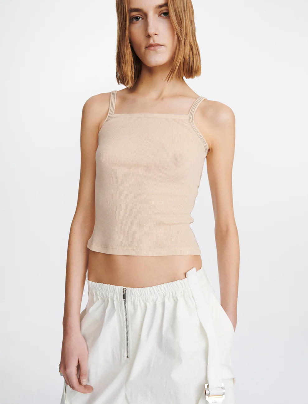 TRIPLE STITCH SCOOP TANK IN BEIGE