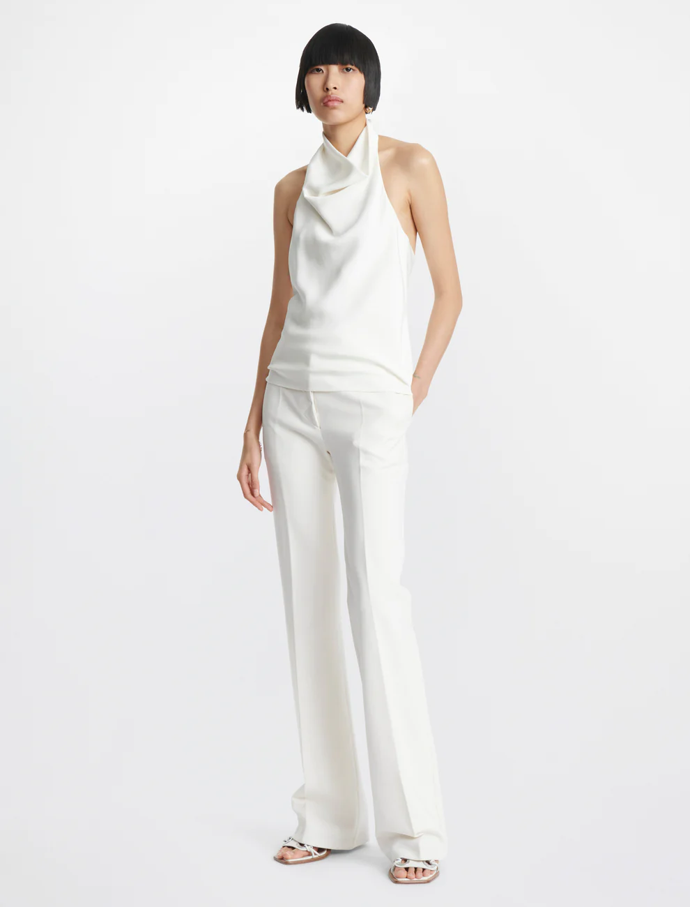 BARBALL COWL NECK TOP IN WHITE