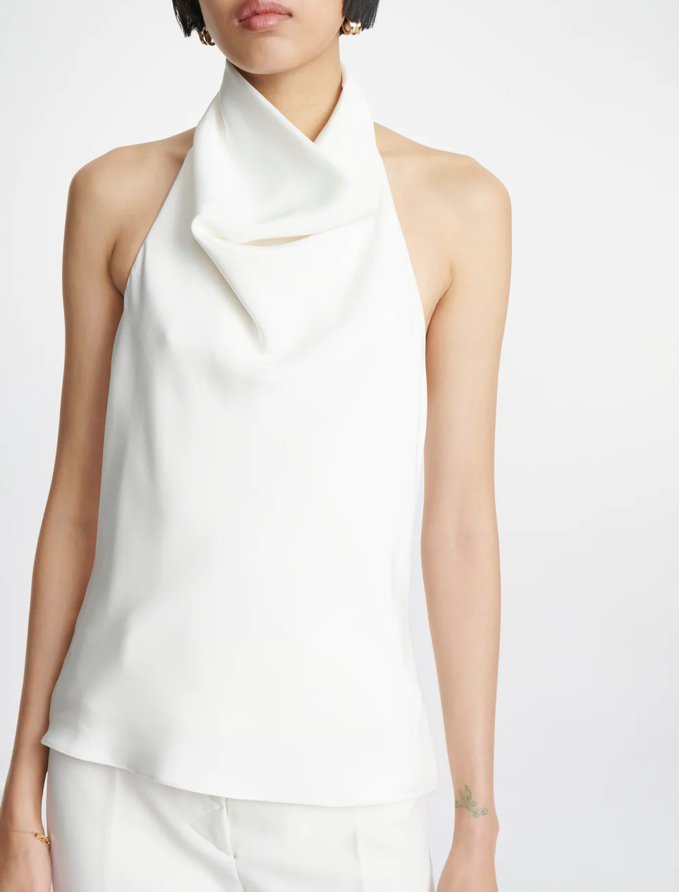 BARBALL COWL NECK TOP IN WHITE