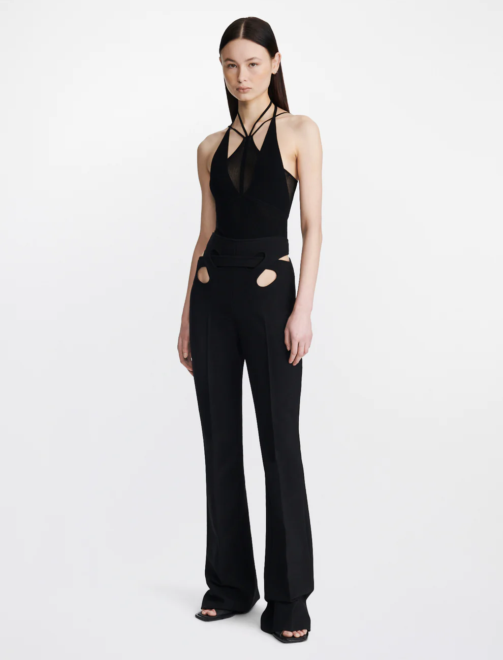 MODULAR BUTTERFLY MESH BODYSUIT IN BLACK