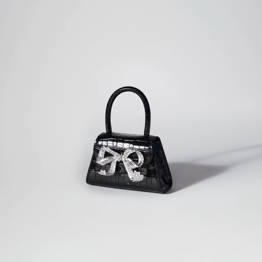 The Bow Micro in Black Croc with Diamanté