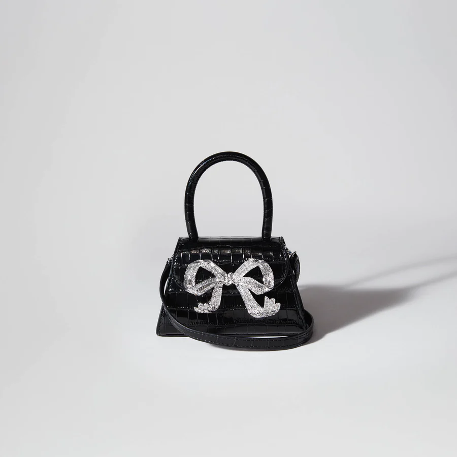 The Bow Micro in Black Croc with Diamanté