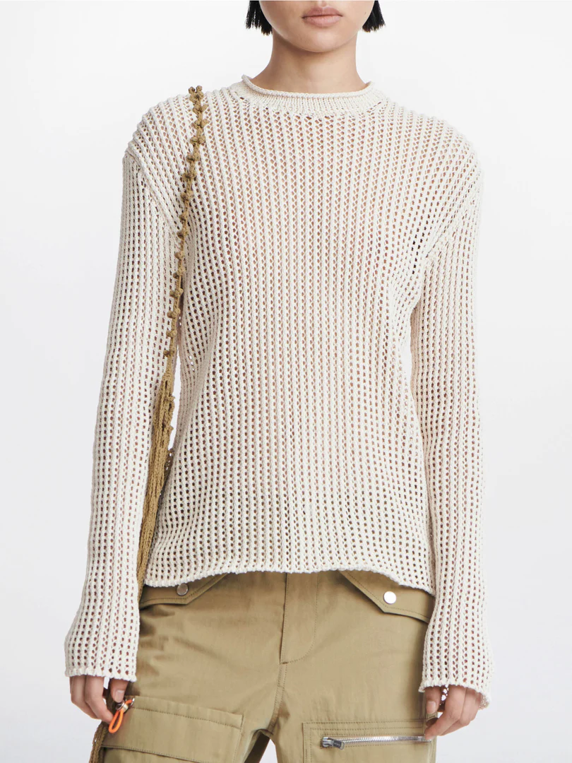 GRID MESH PULLOVER IN IIVORY