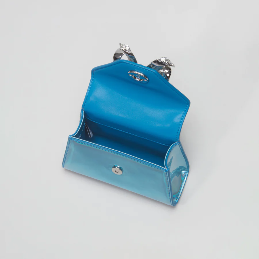 Blue Metallic Bow Envelope Micro Bag