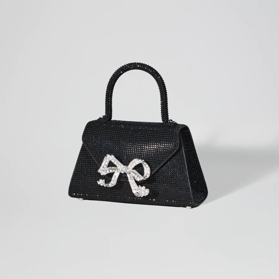 Black Rhinestone Bow Envelope Mini Bag