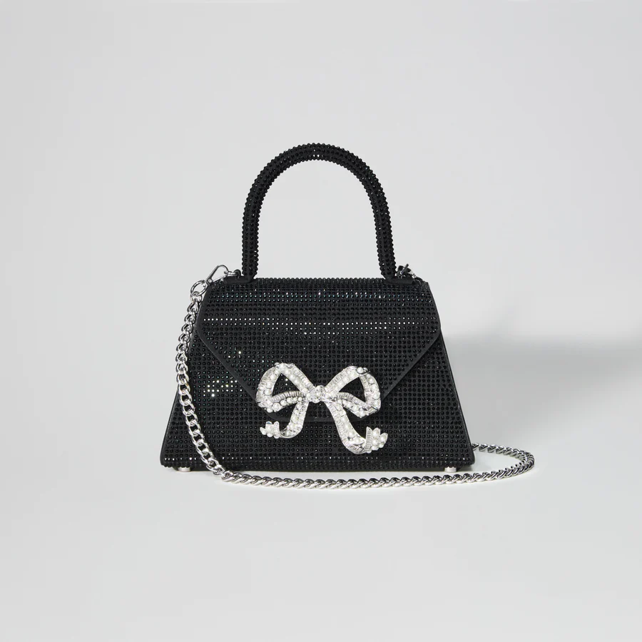 Black Rhinestone Bow Envelope Mini Bag