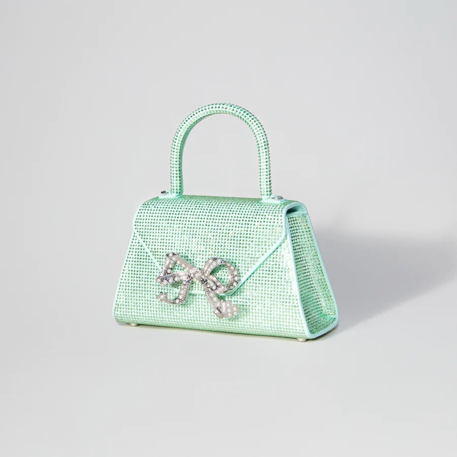 Aqua Rhinestone Bow Envelope Mini Bag