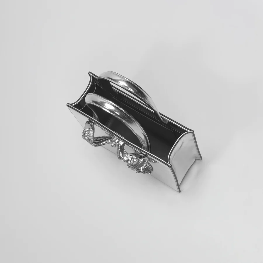 Silver Mini Tote Bow Bag