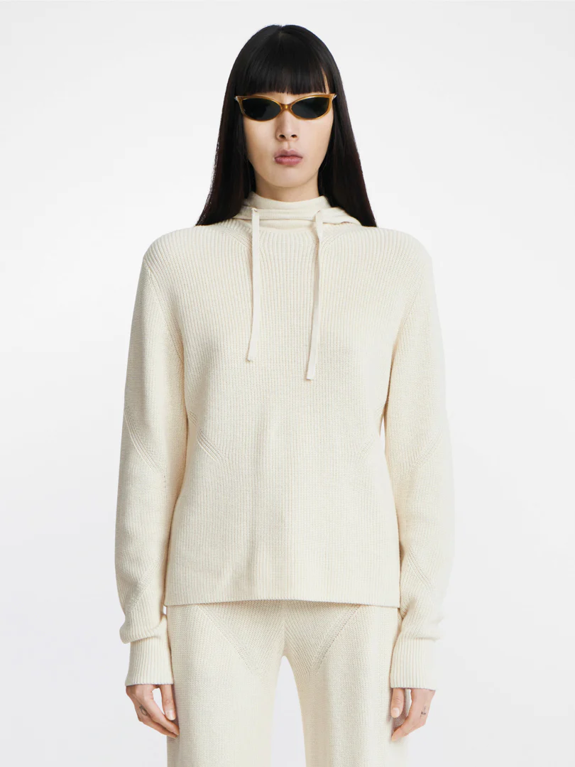 ENGINEERED RIB HOODIE - CREAM