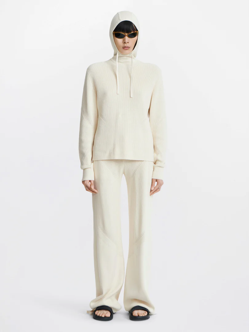 ENGINEERED RIB HOODIE - CREAM