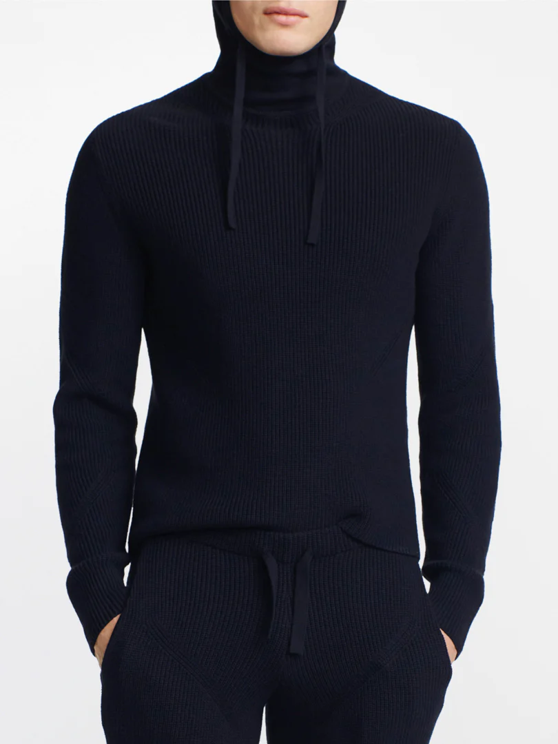 ENGINEERED RIB HOODIE - BLACK