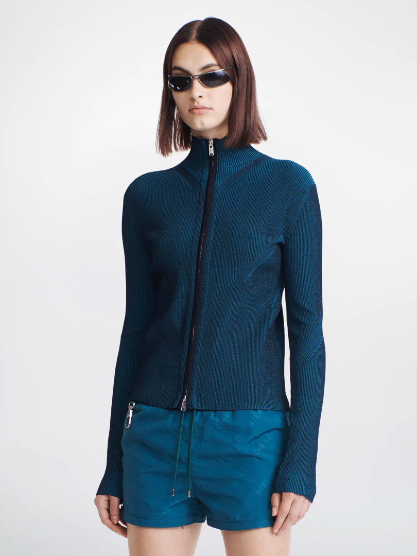 ANGLED RIB ZIP-UP - BLACK/PETROL