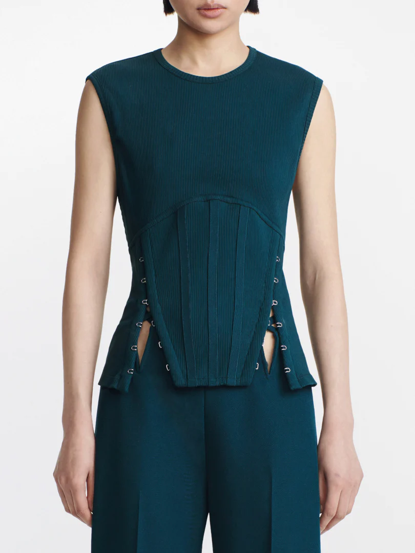 SPLIT HEM CORSET TANK - PETROL