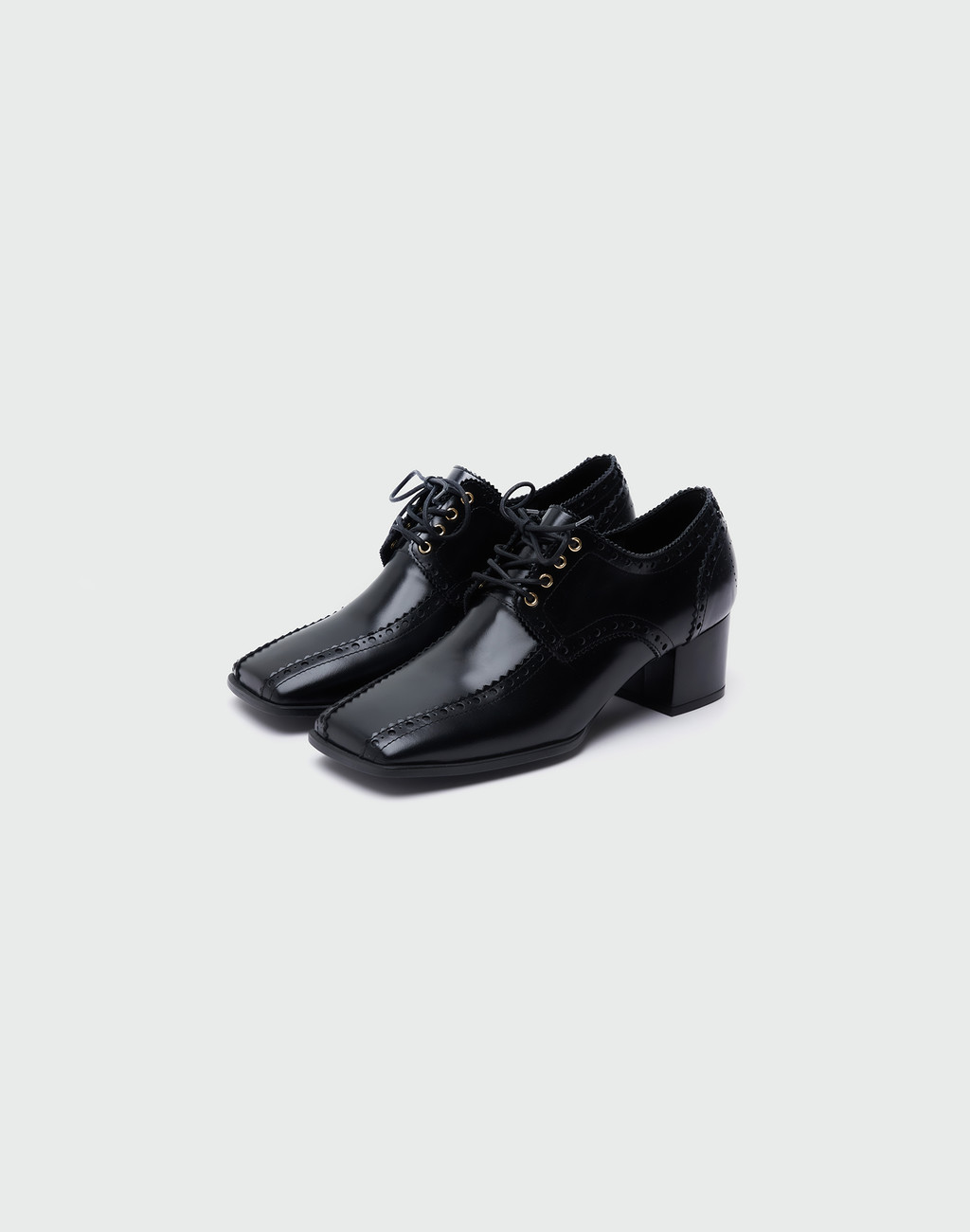 WED Punching Lace Up Oxford Heels - Black 