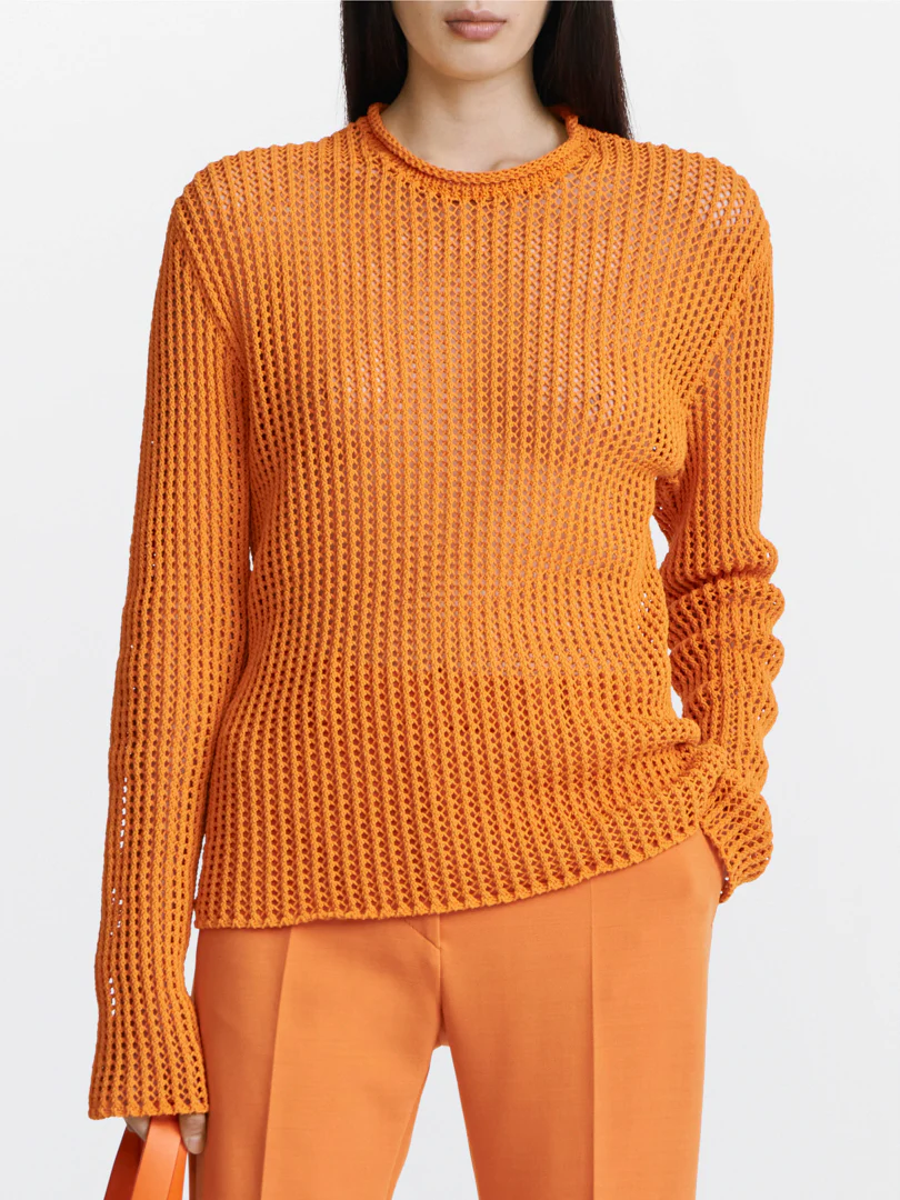 GRID MESH PULLOVER IN ORANGE