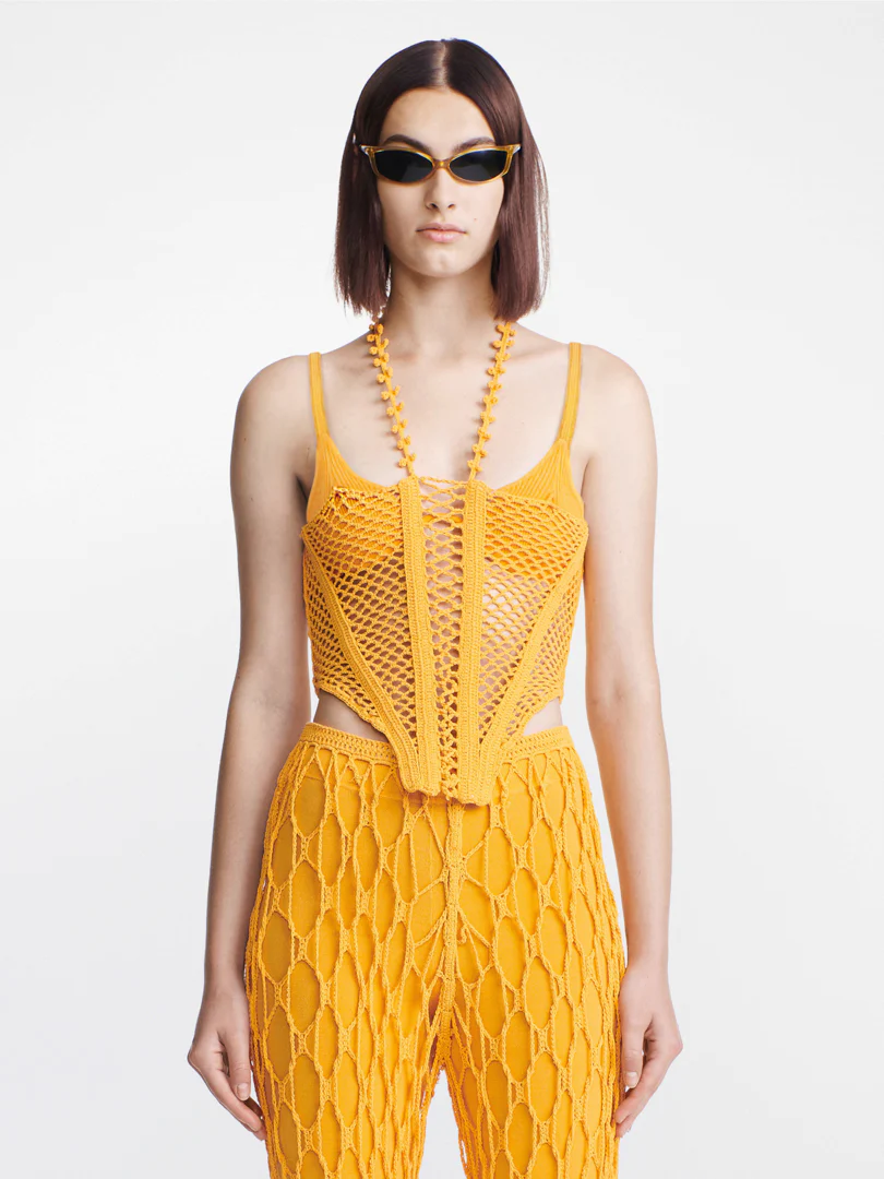 CORAL CROCHET CORSET IN AMBER