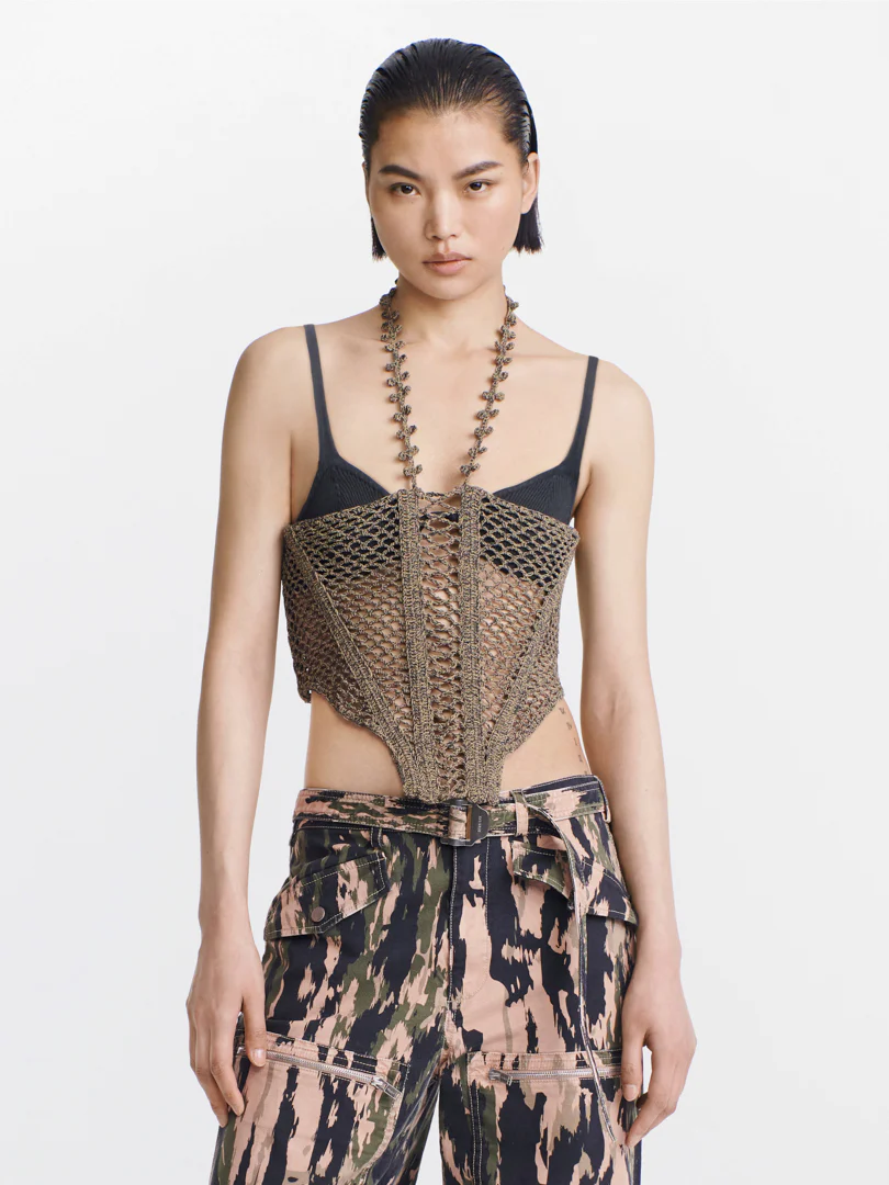 CORAL CROCHET CORSET IN GREEN MULTI