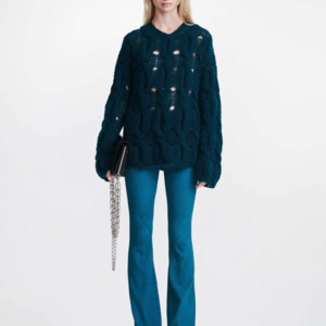 CABLE BOUCLE SWEATER IN BLUE