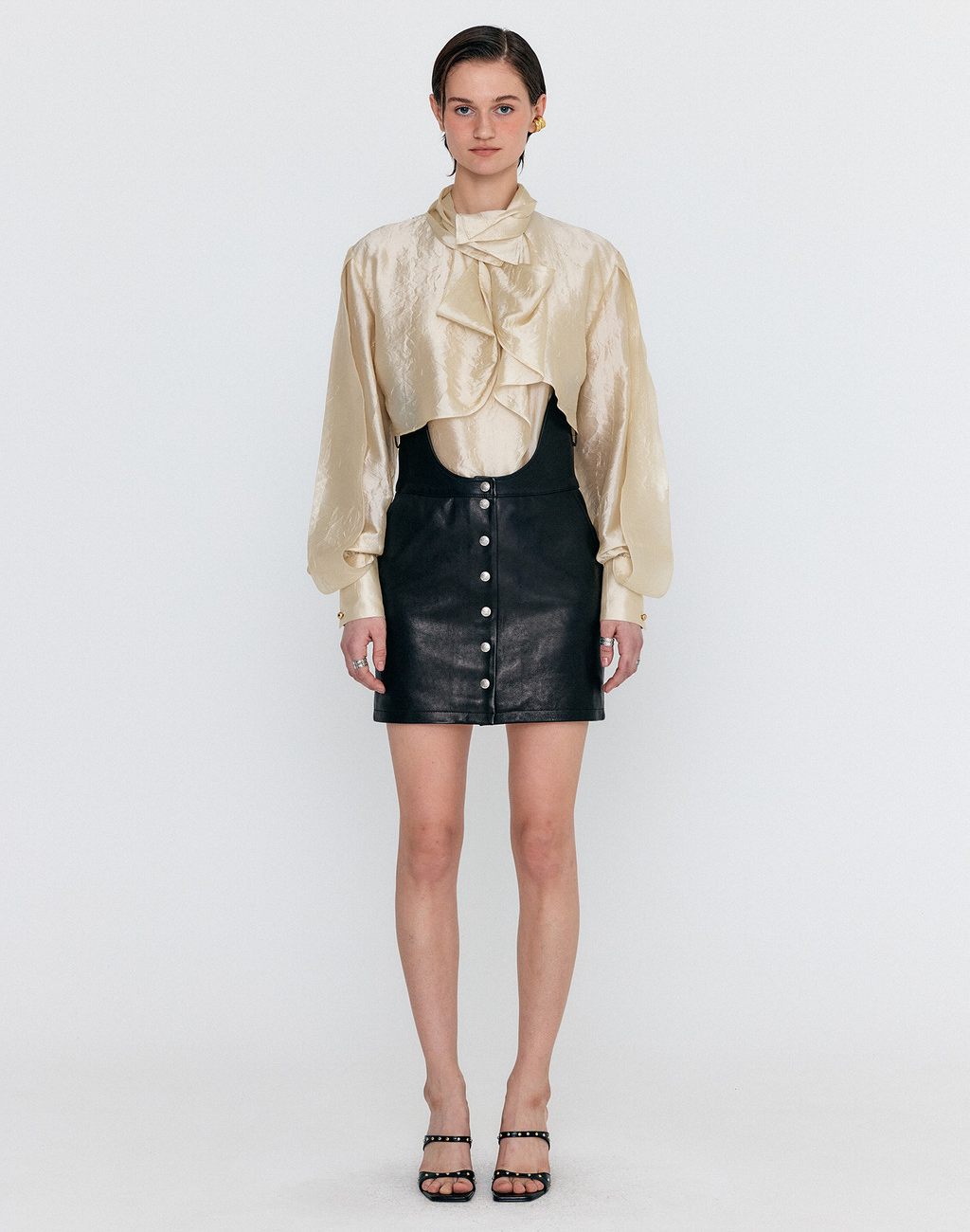 WEBRINA Corset High-Rise Leather Mini Skirt - Black