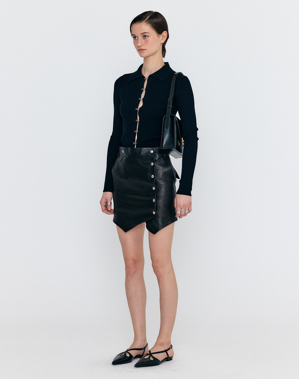 WERO Buttoned Leather Mini Skirt - Black