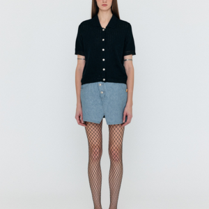 WENETA Asymmetric Front Denim Mini Skirt - Gray Blue 