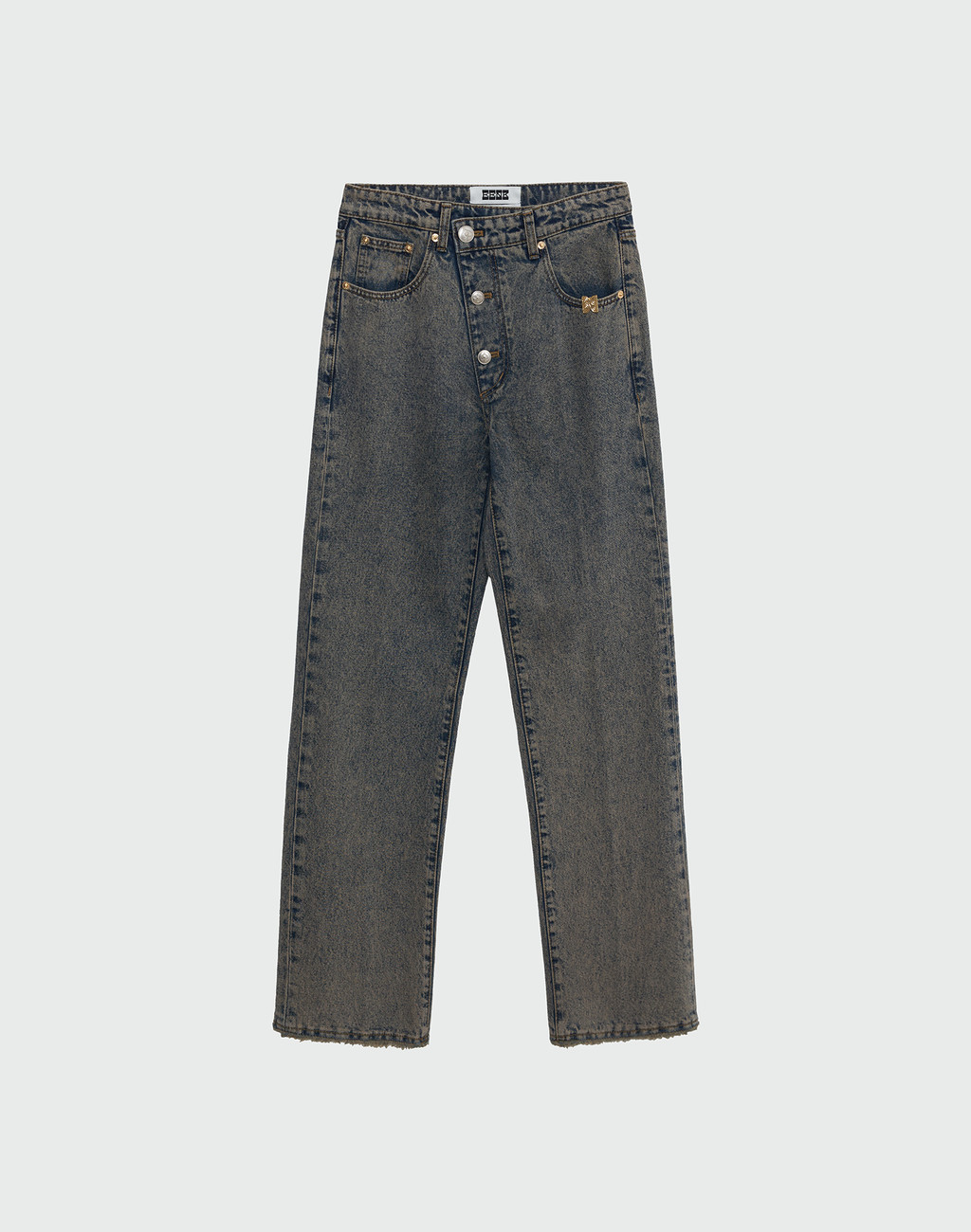 WENEVA Asymmetric Front Denim Pants - Khaki Blue 