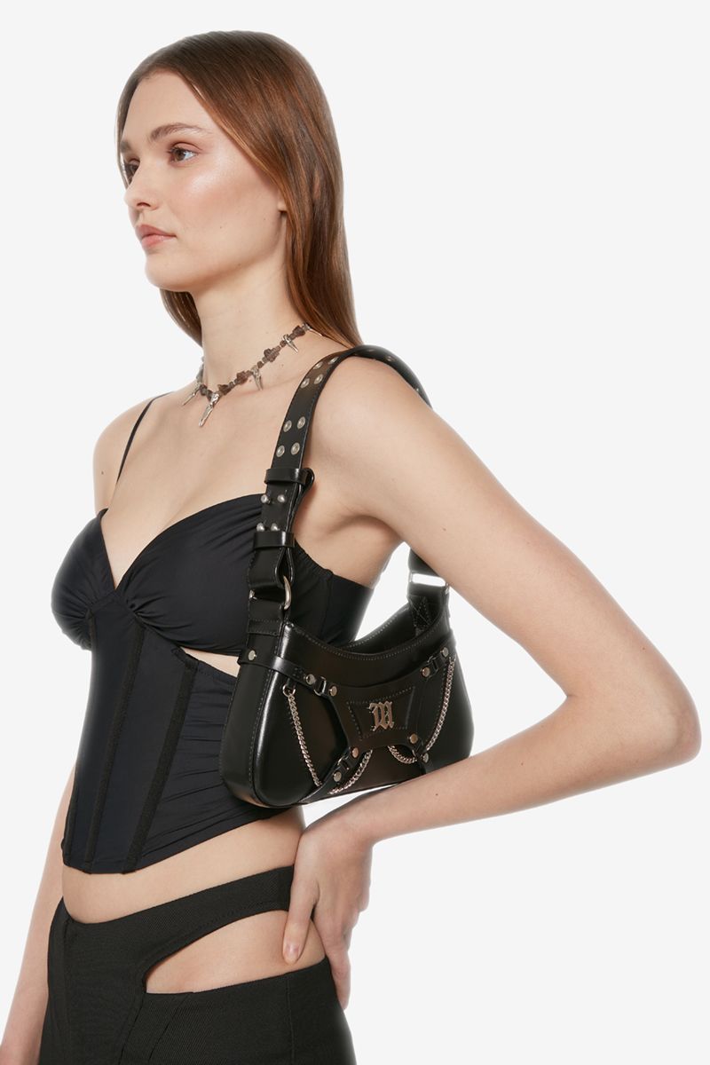 Leather Fetish Shoulder Bag Black