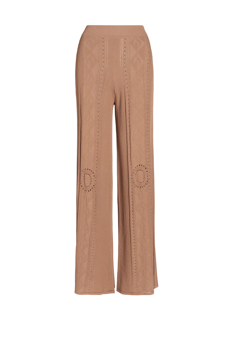 POINTELLE KNITTED DISTRESSED PANTS IN BEIGE