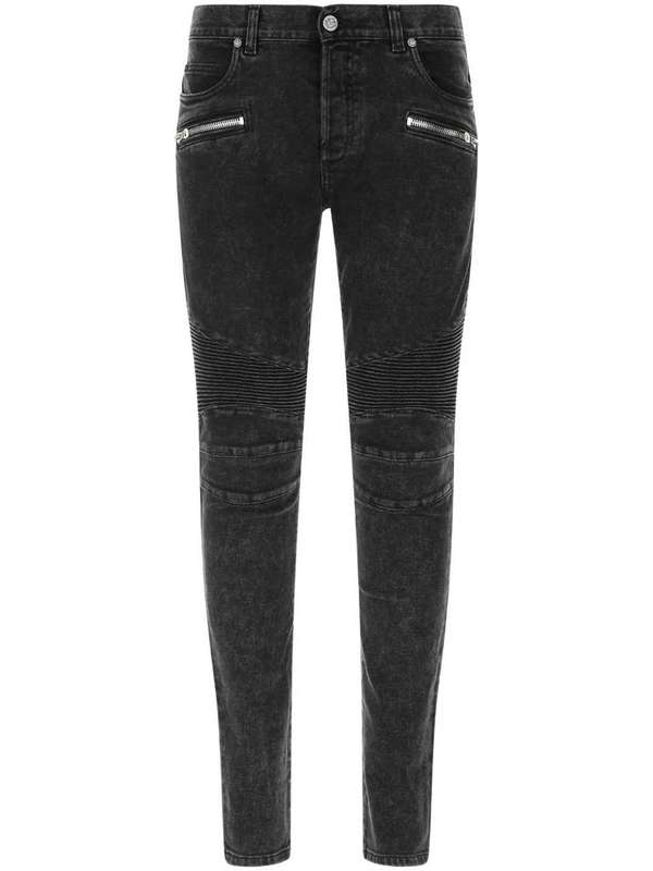 Black Gray Wash Slim Biker Jeans