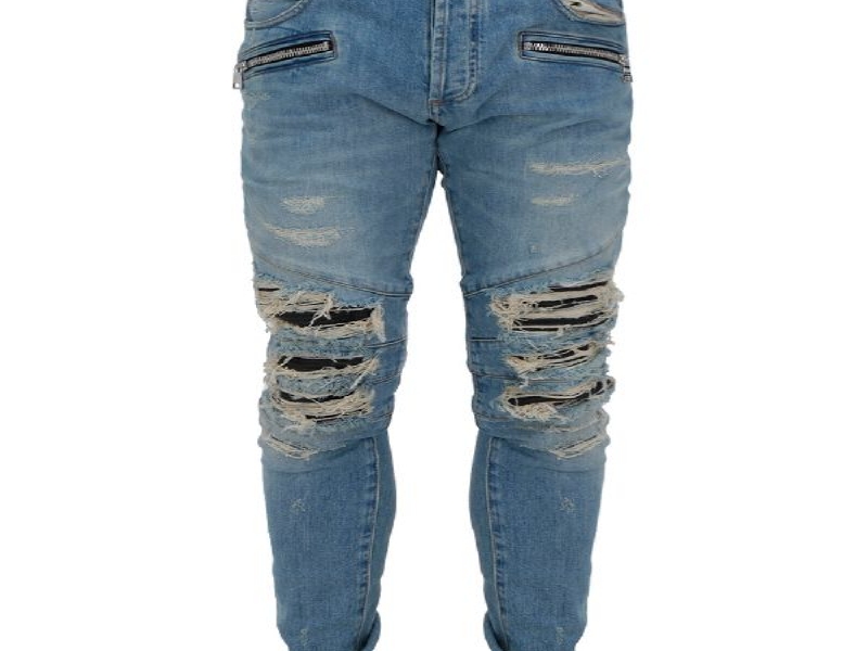 Slim-cut distressed denim trousers