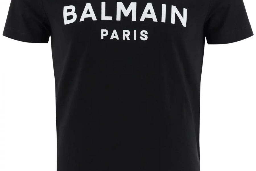 T-SHIRT WITH FLOCKED LOGO BALMAIN