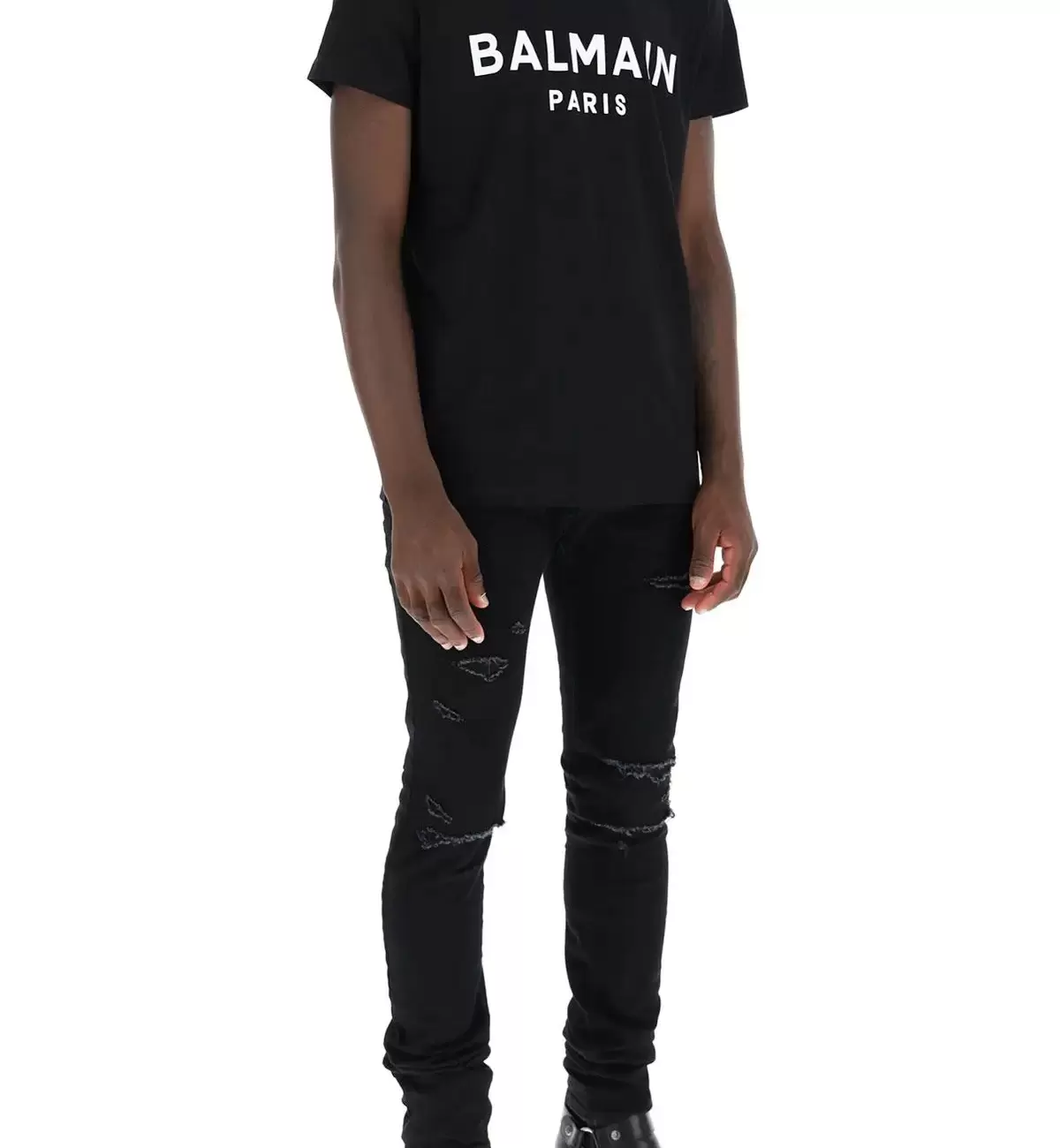 T-SHIRT WITH FLOCKED LOGO BALMAIN