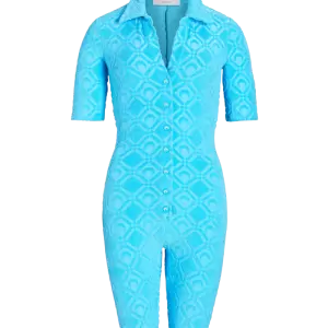 SPONGE-JACQUARD JUMPSUIT - Blue 