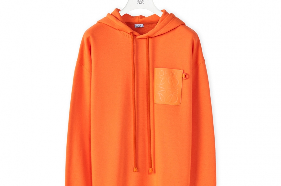 Logo Anagram Leather Patch Hoodie in Fluo Orange