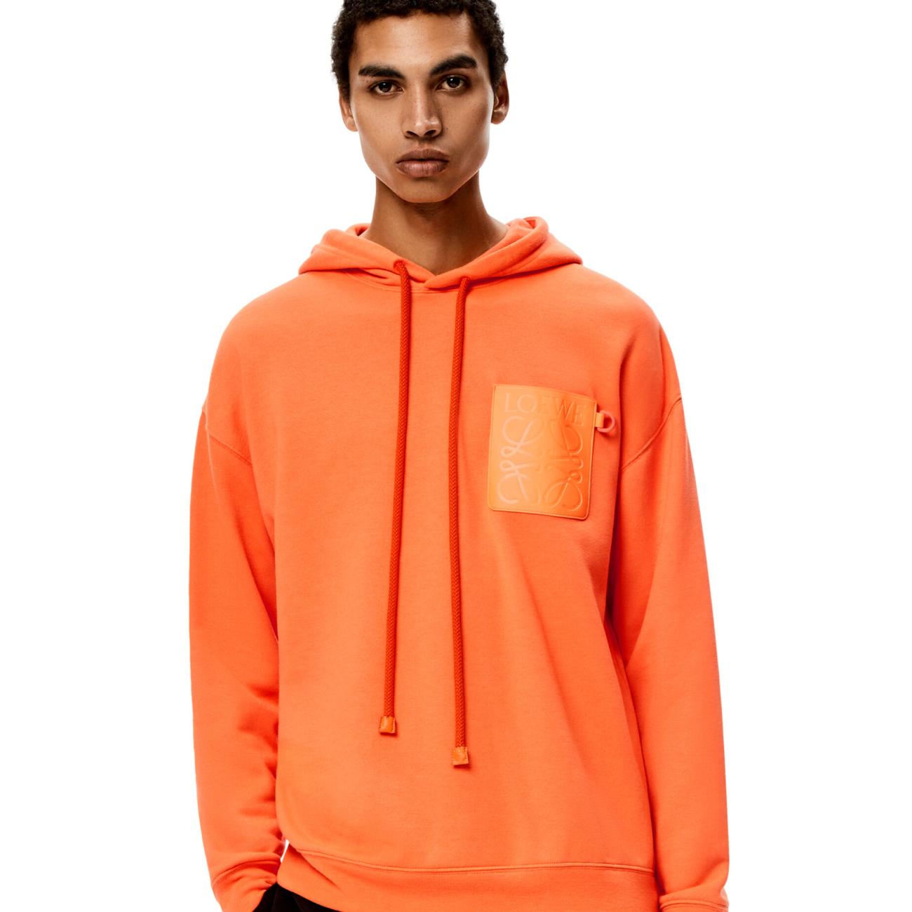 Logo Anagram Leather Patch Hoodie in Fluo Orange