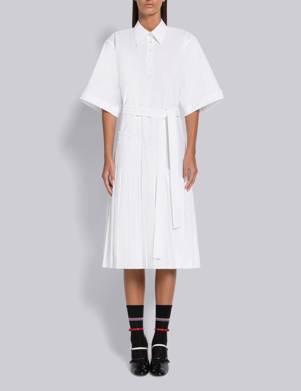 HEAVY POPLIN ASYMMETRIC PLEATED BOTTOM DRESS