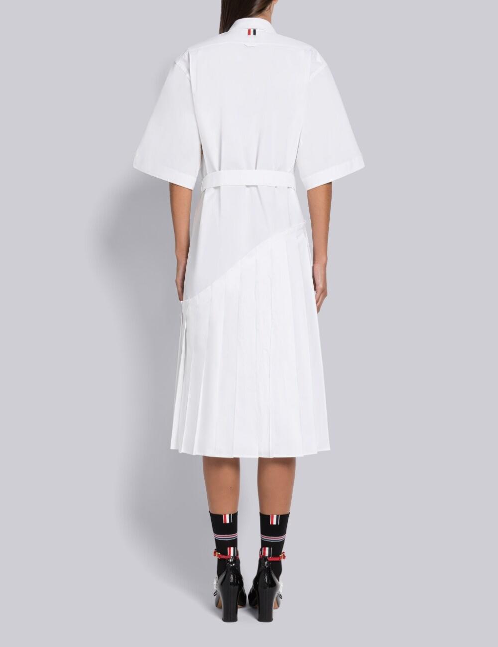HEAVY POPLIN ASYMMETRIC PLEATED BOTTOM DRESS