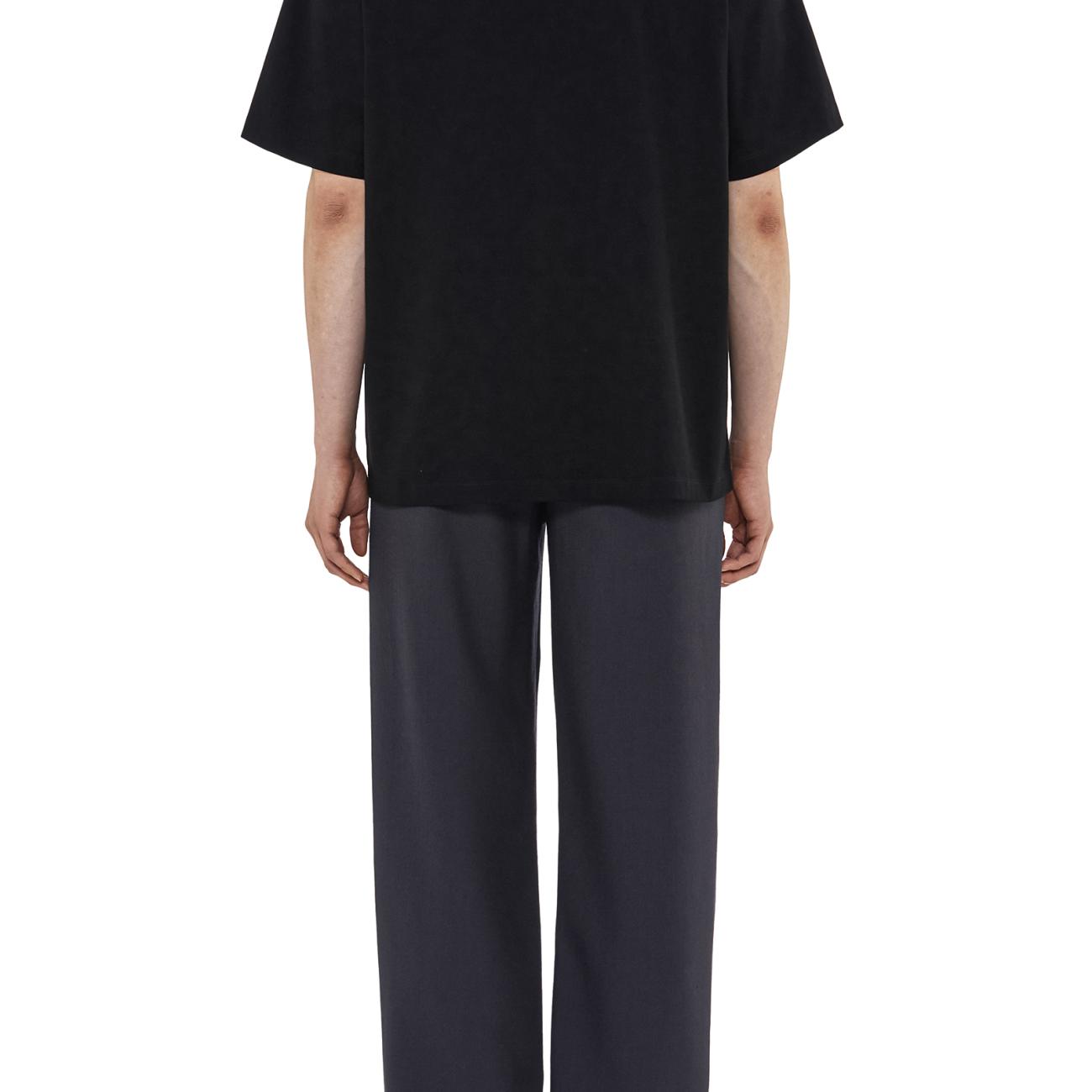 BLACK COTTON AND LEATHER PATCH T-SHIRT